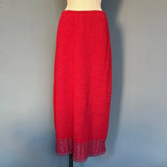 1980s Chacok Mohair Knit Maxi Skirt | Size 4 30" | Burgundy Purple Trim Vintage - Picture 2 of 11